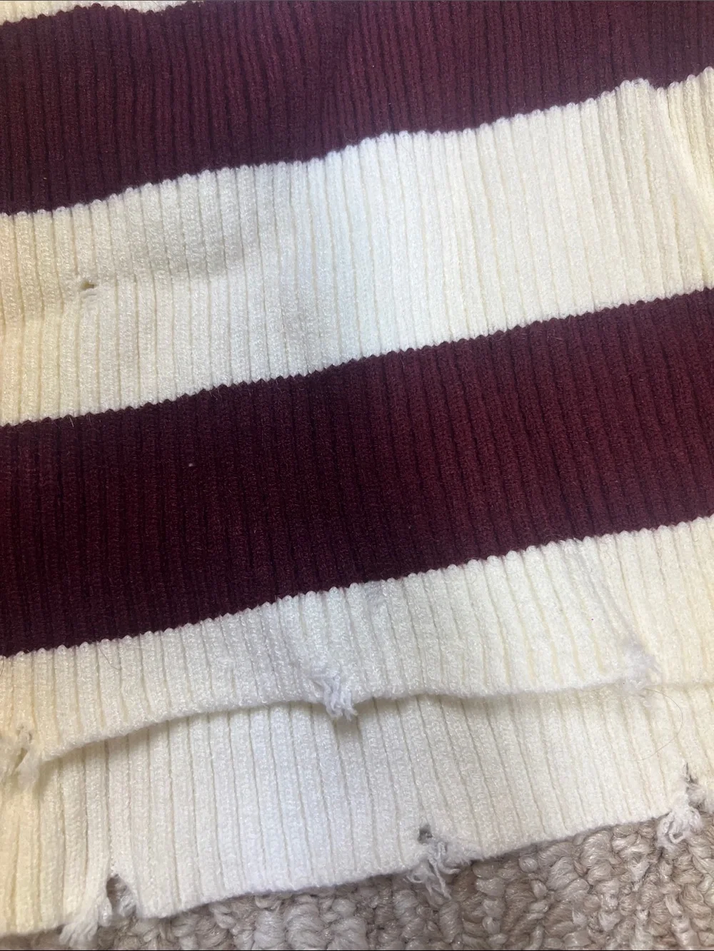 Fashion nova Striped Maroon and Cream Crewneck Sweater